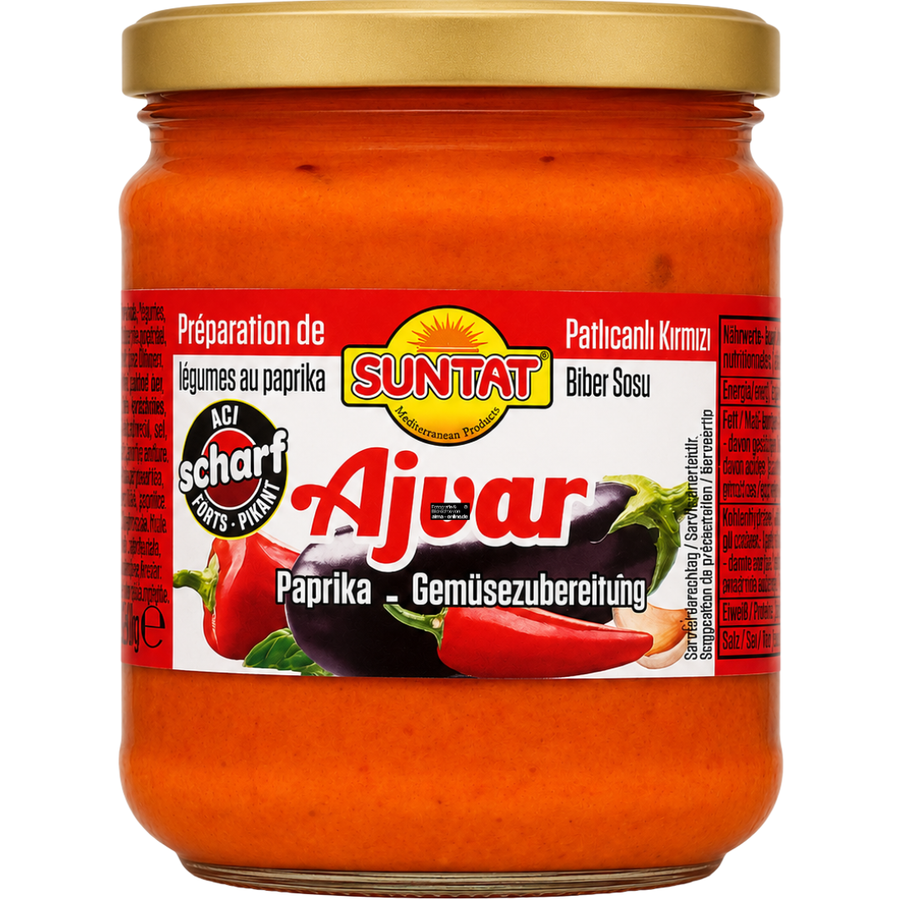 Suntat - Paprika- & Auberginenpaste, Ajvar in Scharf 190g