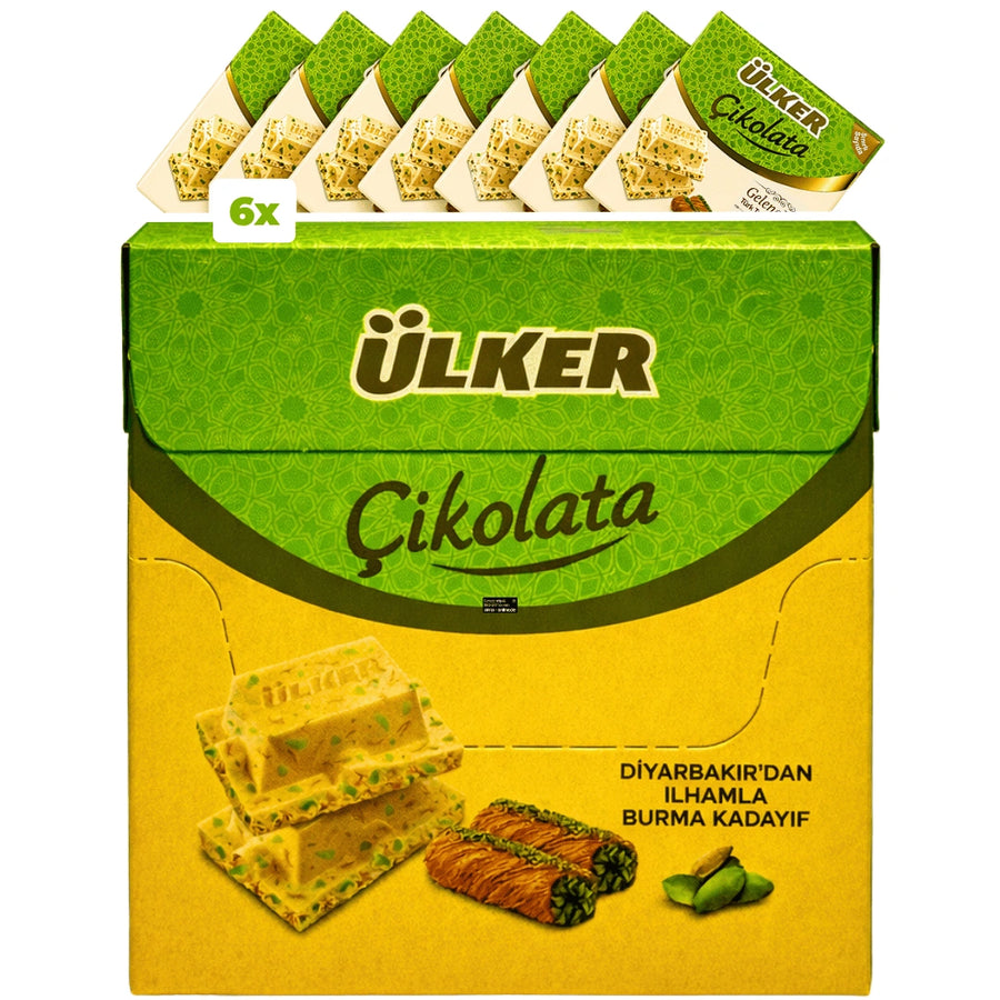 Ülker - Weiße Schokolade mit Pistazien und "Burma Kadayif" 60g (6er Pack)