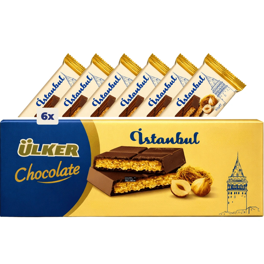 Ülker - Istanbul Milchschokolade mit Haselnussfüllung und Kadayif 93g (6er Pack)