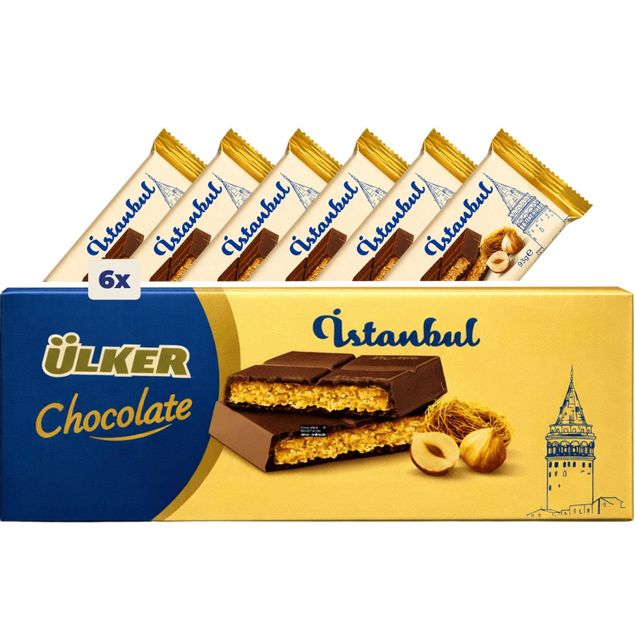 Ülker - Istanbul Milchschokolade mit Haselnussfüllung und Kadayif 93g (6er Pack)