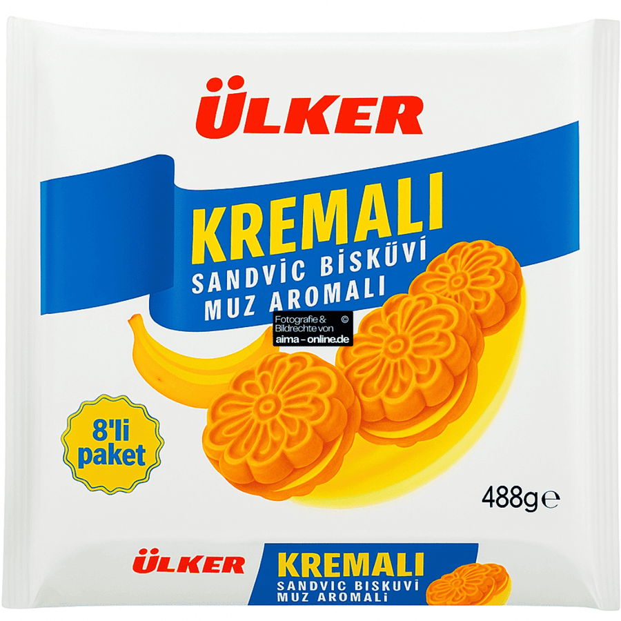 Ülker - Cremiger Sandwich Keks mit Bananenfüllung, Kremali Sandvic Bisküvi Muz Aromali 488g