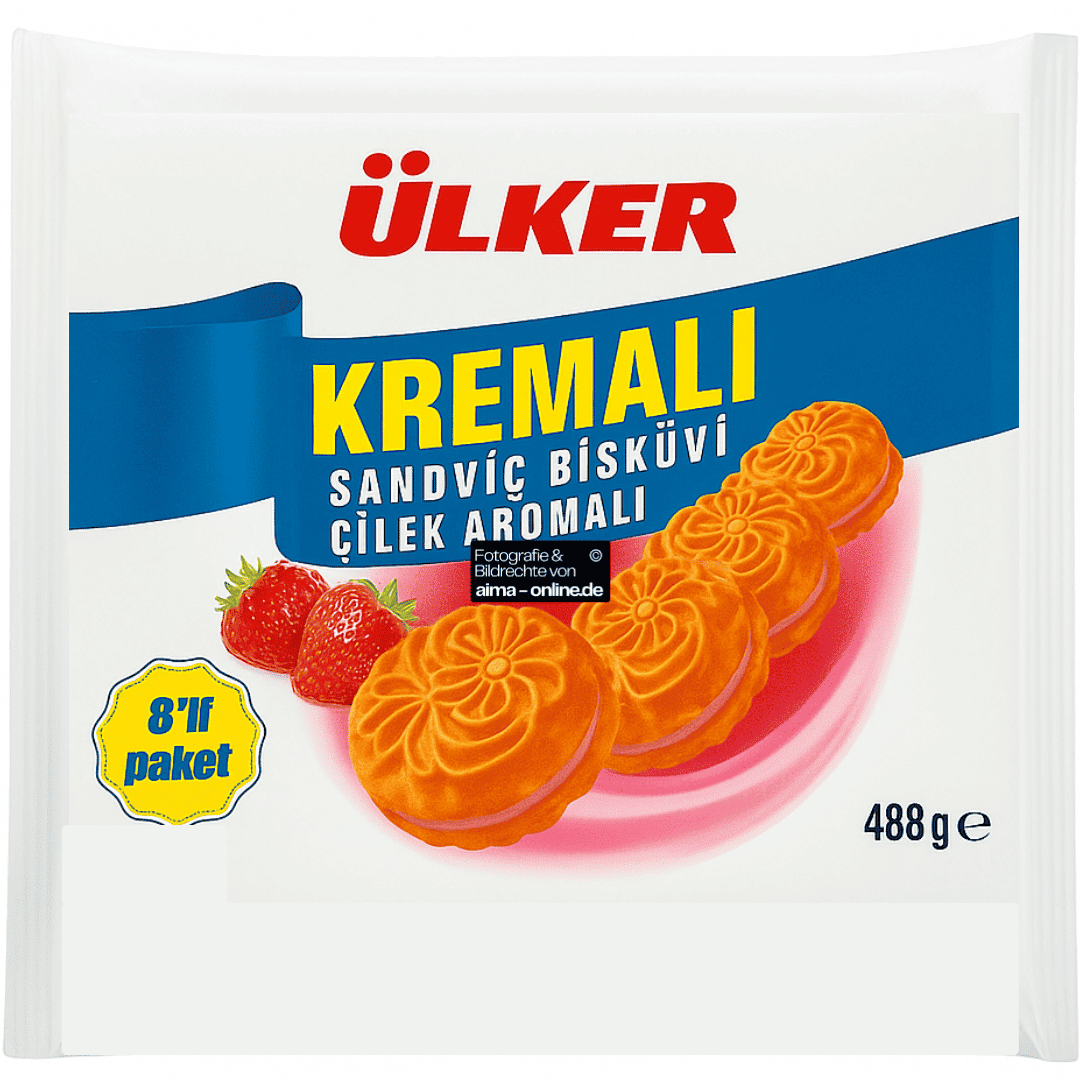 Ülker - Cremiger Sandwich Keks mit Erdbeerenfüllung, Kremali Sandvic Bisküvi Cilek Aromali 488g
