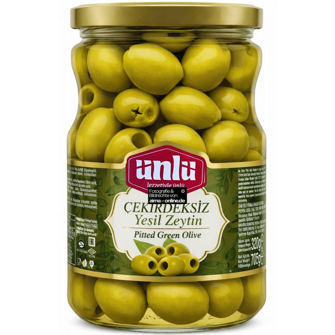 Ünlü - Çekirdeksiz Yeşil Zeytin, Grüne Oliven entsteint 705g