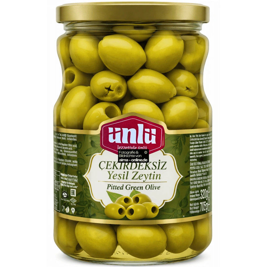 Ünlü - Çekirdeksiz Yeşil Zeytin, Grüne Oliven entsteint 705g