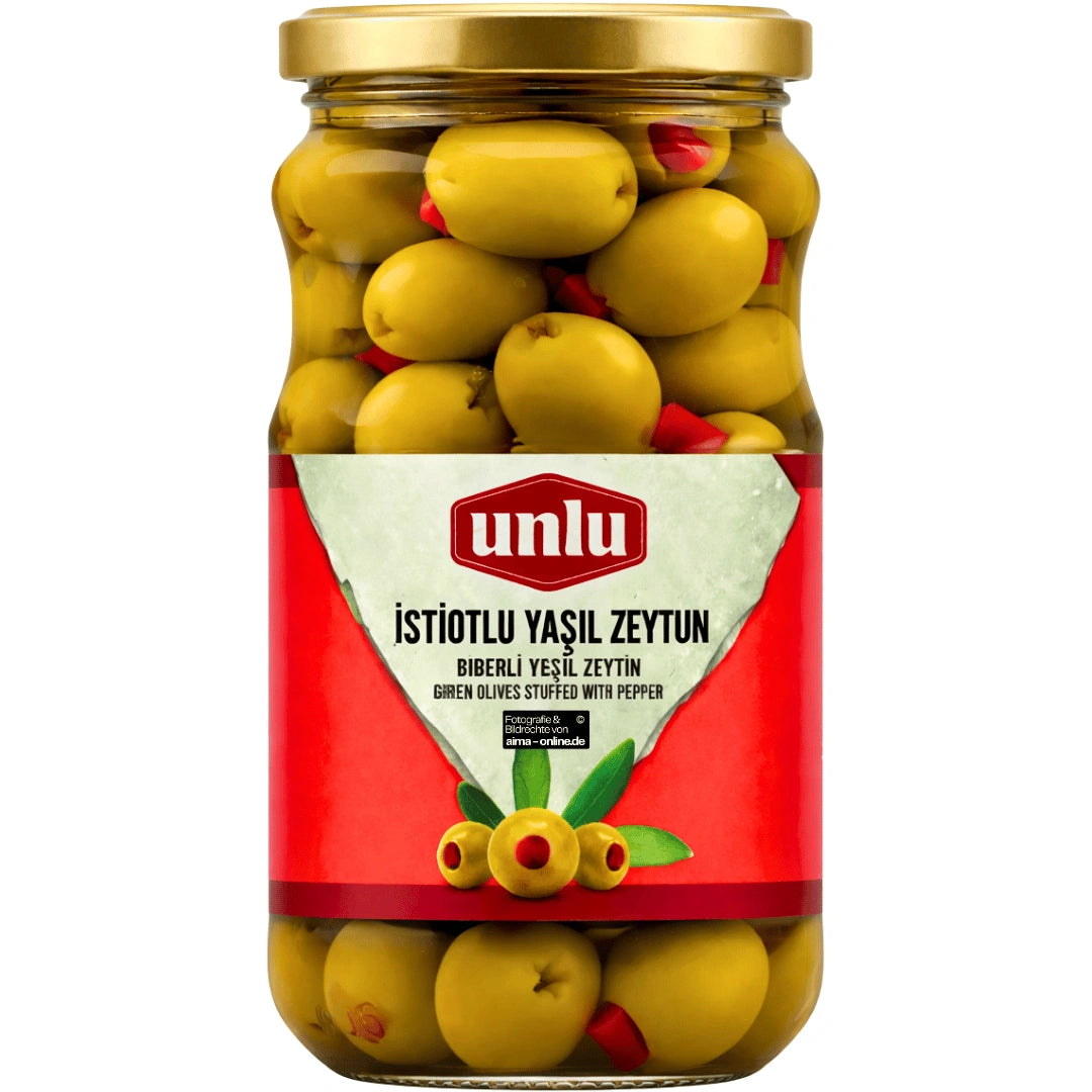 Ünlü - Biberli Yeşil Zeytin, Grüne Oliven mit Paprika 350g