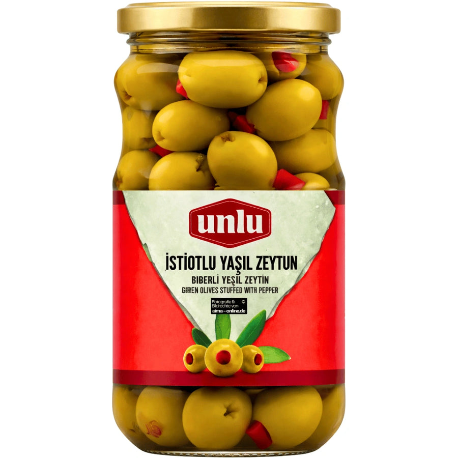 Ünlü - Biberli Yeşil Zeytin, Grüne Oliven mit Paprika 350g