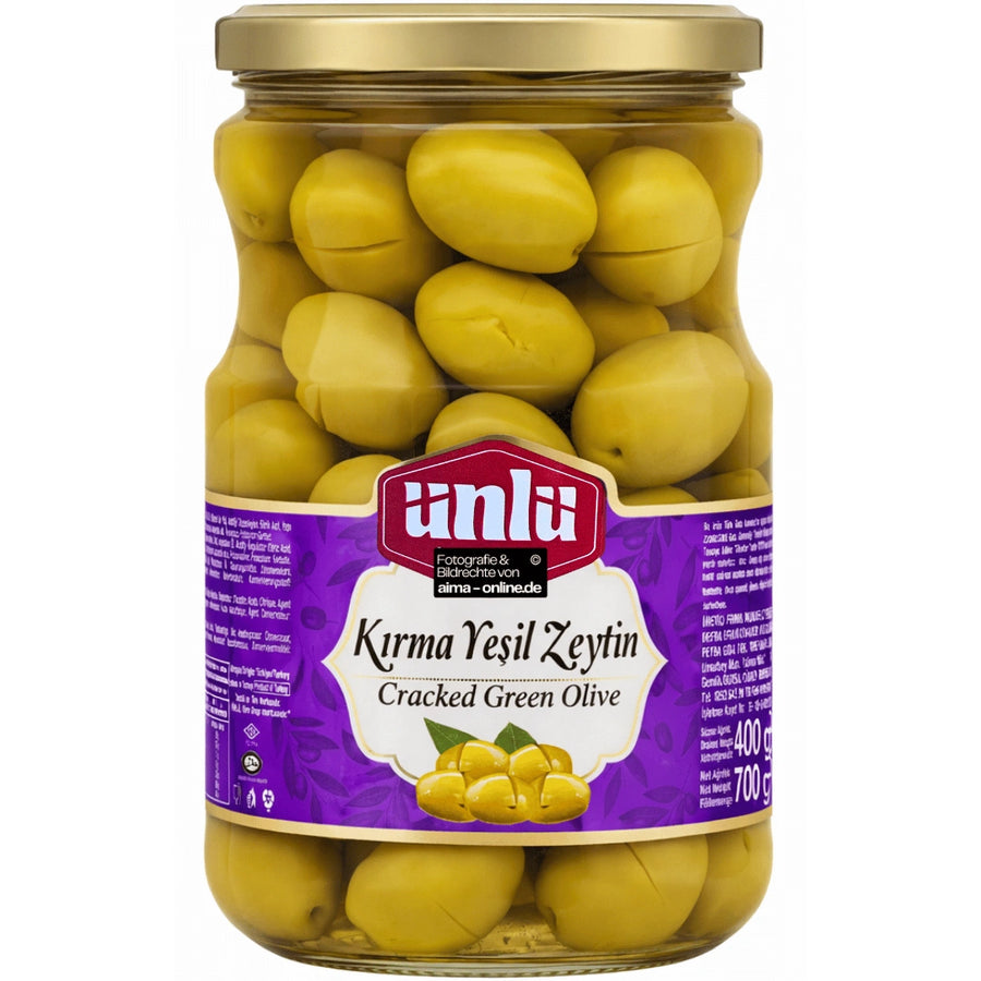 Ünlü - Kırma Yeşil Zeytin, Grüne Oliven 700g 