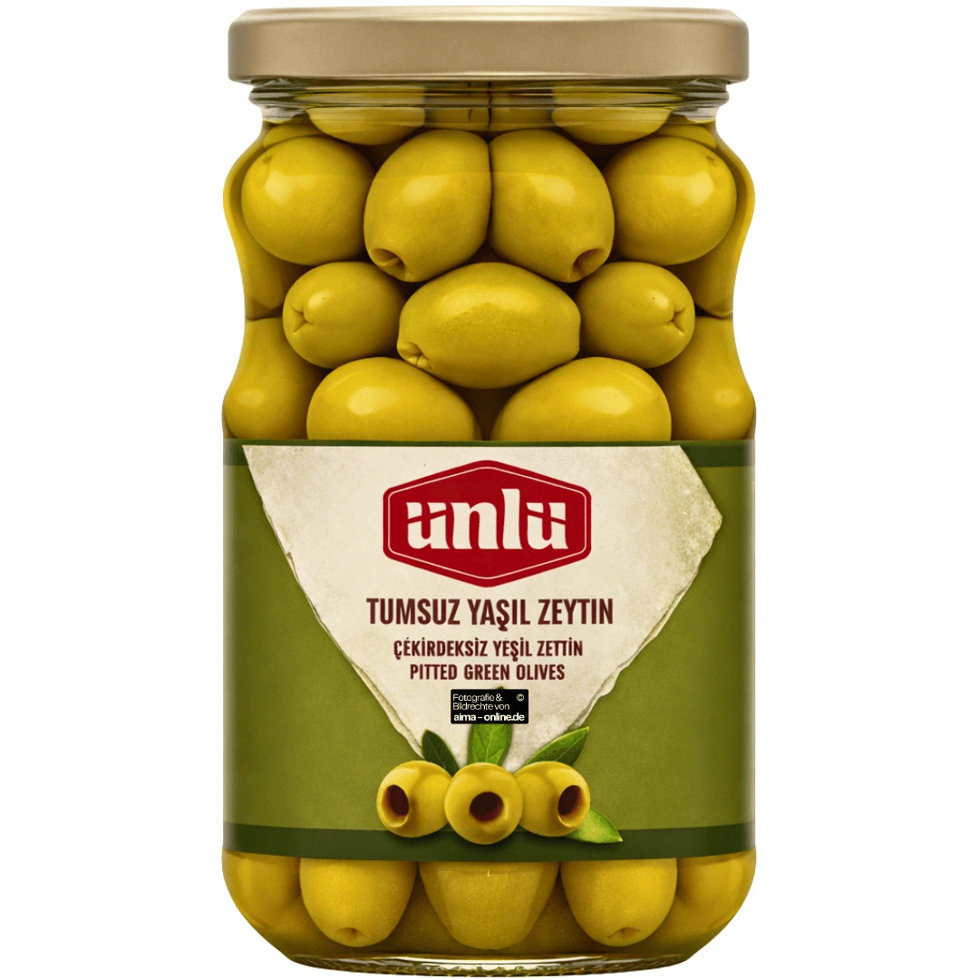 Ünlü - Çekirdeksiz Yeşil Zeytin, Grüne Oliven entsteint 337g