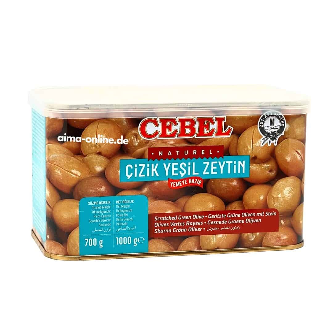 Cebel Çizik Yesil Zeytin - geritzte Grüne Oliven mit Stein 1000g