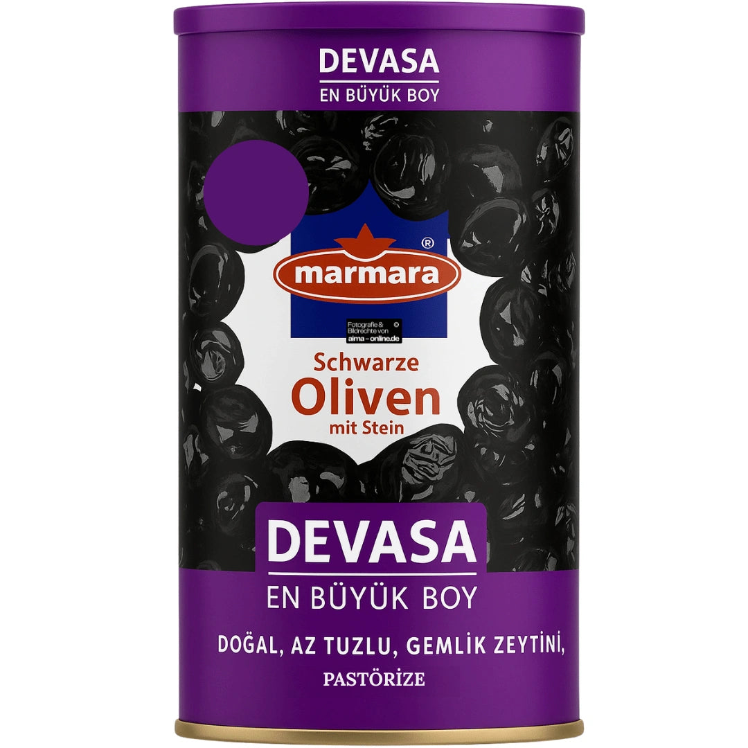 Marmara - Schwarze Oliven mit Stein, Siyah Zeytin Devasa En Buyuk Boy 800g