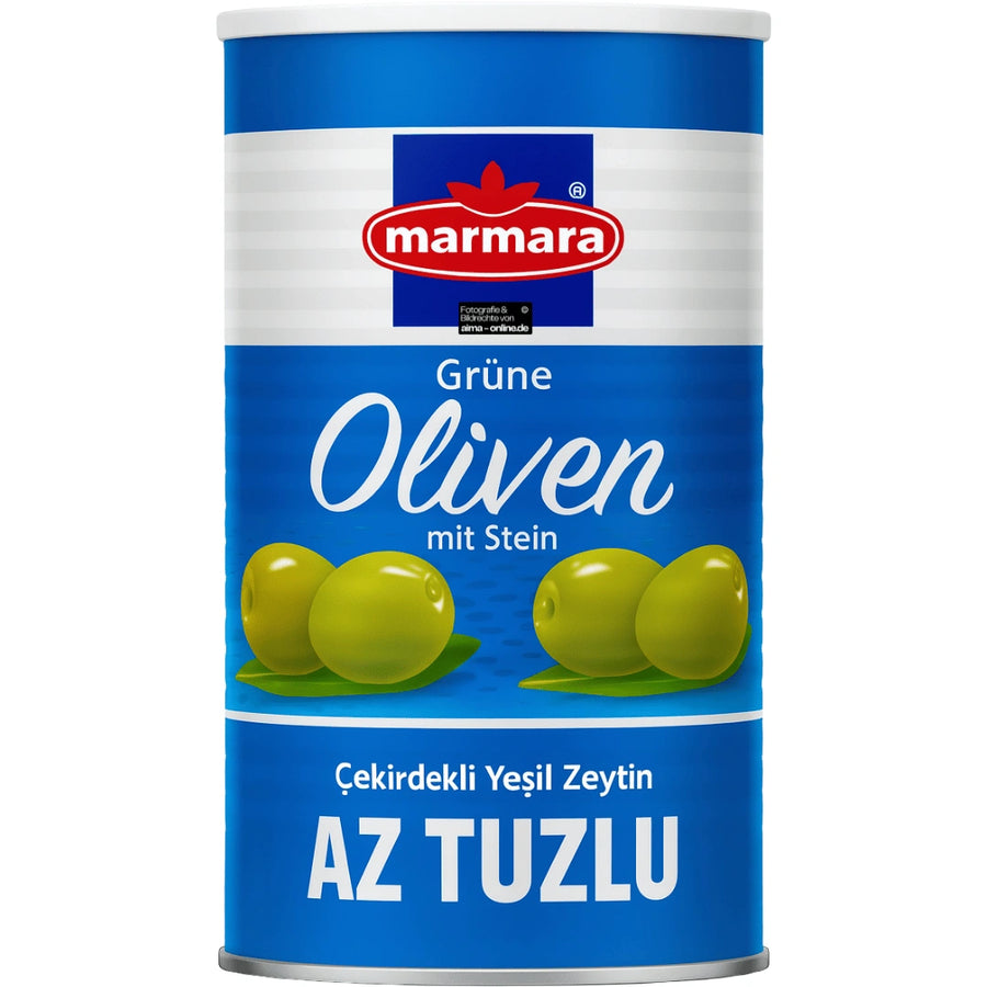 Marmara - Grüne Oliven mit Stein, Çekirdekli Yeşil Zeytin Az Tuzlu 1250g