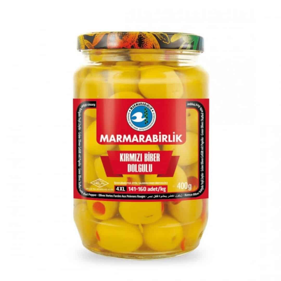 Marmarabirlik Kirimizi Biber Dolgulu Yeşil Zeytin - Biberli Yeşil Zeytin 700gr