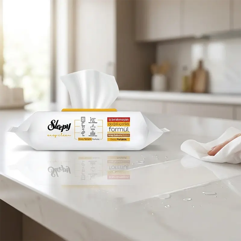 Sleepy Easy Clean Yüzey Temizlik Havlusu von Aima Online beim Wischen der Küchentheke