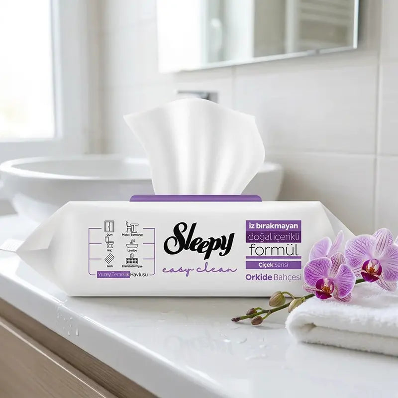 Sleepy Easy Clean Orkide Bahçesi Yüzey Temizlik Havlusu von Aima Online im Badezimmer mit Orchidee